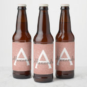 Roze Rose Gold Glitter & Sparkle Monogram Bier Etiket (Flessen)