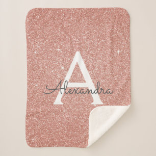 Roze Rose Gold Glitter & Sparkle Monogram Birthday Sherpa Deken