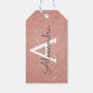 Roze Rose Gold Glitter & Sparkle Monogram Cadeaulabel