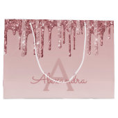 Roze Rose Gold Glitter & Sparkle Monogram Groot Cadeauzakje (Achterkant)