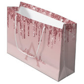 Roze Rose Gold Glitter & Sparkle Monogram Groot Cadeauzakje (Voorkant Gekanteld)