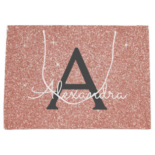 Roze Rose Gold Glitter & Sparkle Monogram Groot Cadeauzakje