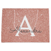 Roze Rose Gold Glitter & Sparkle Monogram Groot Cadeauzakje (Voorkant)