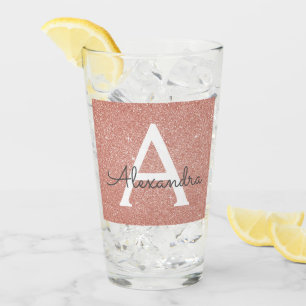 Roze Rose Gold Glitter & Sparkle Monogram Huwelijk Glas