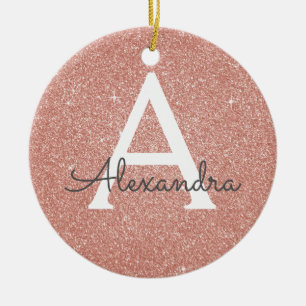 Roze Rose Gold Glitter & Sparkle Monogram Keramisch Ornament