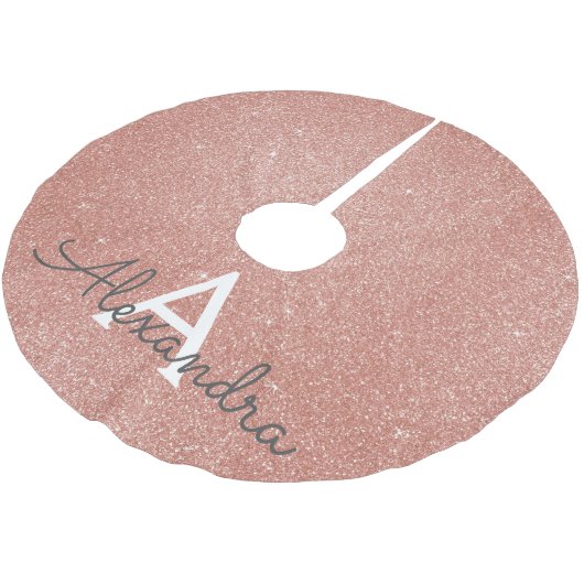 Roze Rose Gold Glitter & Sparkle Monogram Kerstboom Rok (Gekanteld)