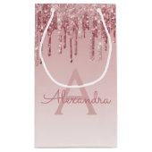 Roze Rose Gold Glitter & Sparkle Monogram Klein Cadeauzakje (Achterkant)