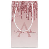 Roze Rose Gold Glitter & Sparkle Monogram Klein Cadeauzakje (Voorkant)
