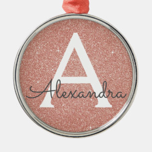 Roze Rose Gold Glitter & Sparkle Monogram Metalen Ornament