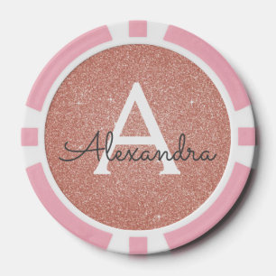 Roze Rose Gold Glitter & Sparkle Monogram Poker Chips