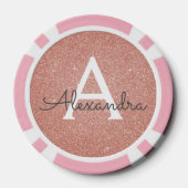 Roze Rose Gold Glitter & Sparkle Monogram Poker Chips (Achterkant)