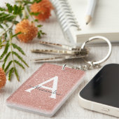 Roze Rose Gold Glitter & Sparkle Monogram Sleutelhanger (Voorkant Rechts)