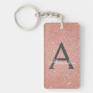 Roze Rose Gold Glitter & Sparkle Monogram Sleutelhanger