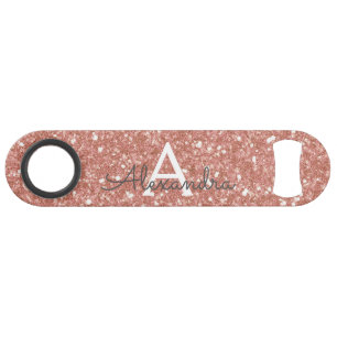 Roze Rose Gold Glitter & Sparkle Monogram Speed Flessenopener