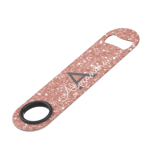 Roze Rose Gold Glitter & Sparkle Monogram Speed Flessenopener (Voorkant Gekanteld)