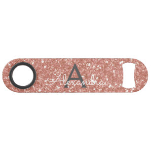 Roze Rose Gold Glitter & Sparkle Monogram Speed Flessenopener