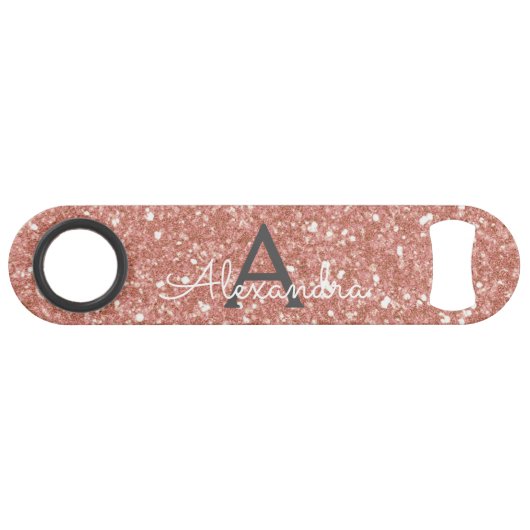 Roze Rose Gold Glitter & Sparkle Monogram Speed Flessenopener (Voorkant (Horizontaal))