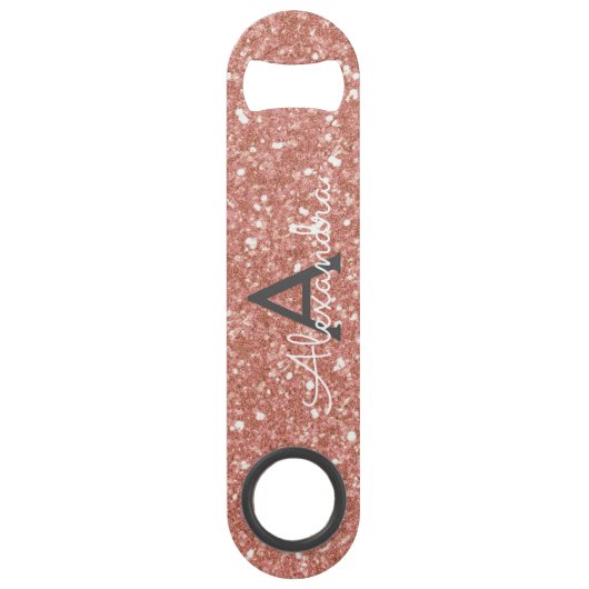 Roze Rose Gold Glitter & Sparkle Monogram Speed Flessenopener (Voorkant)