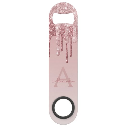 Roze Rose Gold Glitter & Sparkle Monogram Speed Flessenopener (Achterkant)