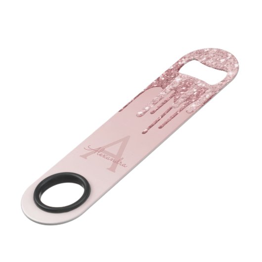 Roze Rose Gold Glitter & Sparkle Monogram Speed Flessenopener (Achterkant Gekanteld)