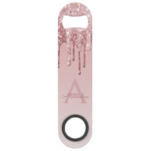 Roze Rose Gold Glitter & Sparkle Monogram Speed Flessenopener