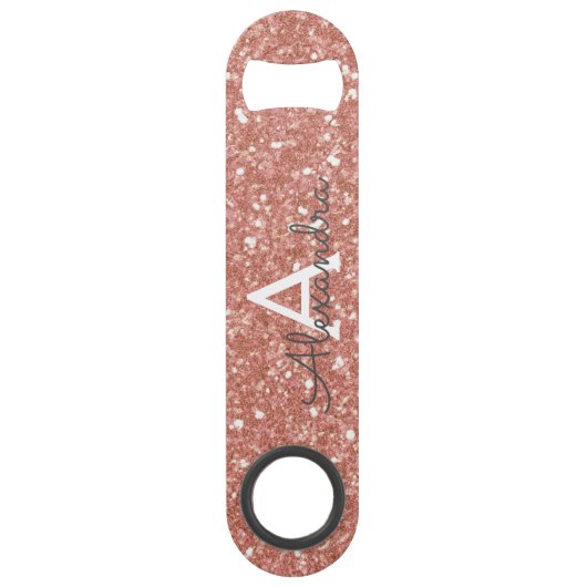Roze Rose Gold Glitter & Sparkle Monogram Speed Flessenopener (Achterkant)