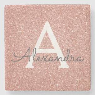 Roze Rose Gold Glitter & Sparkle Monogram Stenen Onderzetter
