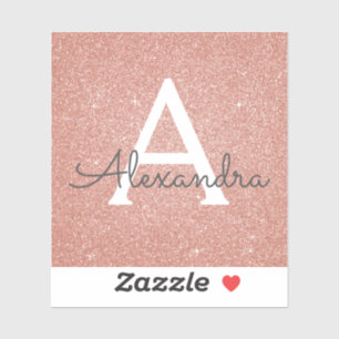 Roze Rose Gold Glitter & Sparkle Monogram Sticker