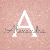 Roze Rose Gold Glitter & Sparkle Monogram Sticker (Voorkant)