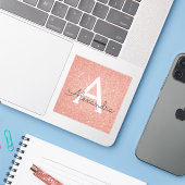 Roze Rose Gold Glitter & Sparkle Monogram Sticker (Laptop met iPhone)