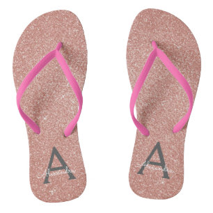 Roze Rose Gold Glitter & Sparkle Monogram Teenslippers