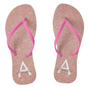 Roze Rose Gold Glitter & Sparkle Monogram Teenslippers