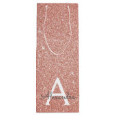 Roze Rose Gold Glitter & Sparkle Monogram Wijn Cadeautas (Achterkant)