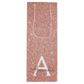 Roze Rose Gold Glitter & Sparkle Monogram Wijn Cadeautas (Voorkant)