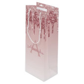 Roze Rose Gold Glitter & Sparkle Monogram Wijn Cadeautas (Voorkant Gekanteld)