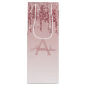 Roze Rose Gold Glitter & Sparkle Monogram Wijn Cadeautas (Voorkant)