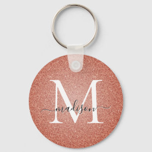 Roze Rose Gold Glitter Sparkle Script Monogram Sleutelhanger