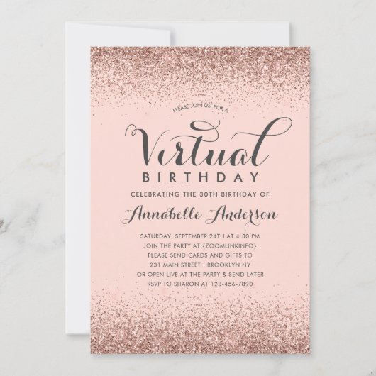 Roze Rose Gold Glitter Sparkle Virtual Birthday Kaart (Voorkant)