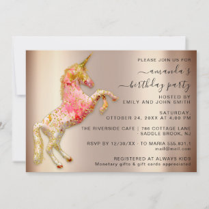 Roze Rose Gold Glitter Unicorn Horse Birthday Kaart