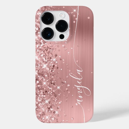 Roze Rose Gold Glittery Glam Handtekening Case-Mate iPhone Case (Achterkant)