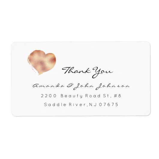 Roze Rose Gold Heart Brush Stroke Bedankt Etiket (Voorkant)