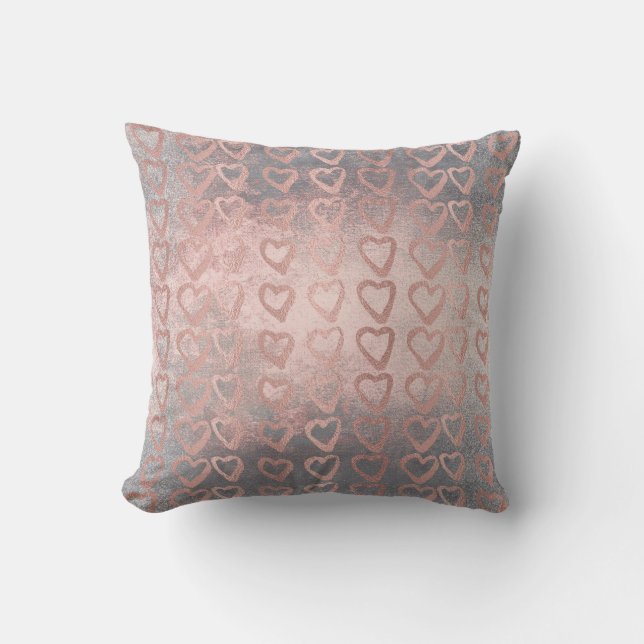Roze Rose Gold Heart Grey Deluxe Cement Silver Kussen (Voorkant)