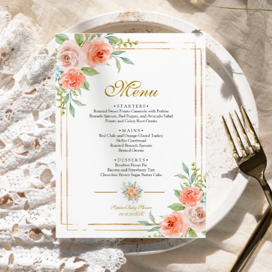 Roze Rose & Gold Lijst Baby shower Menu
