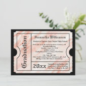 Roze Rose Gold Marble Modern Afstuderen Ticket Kaart (Staand voorkant)