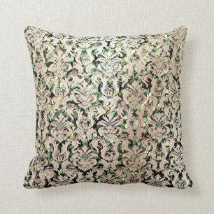 Roze Rose Gold Metallic Damask Green Sequin Kussen