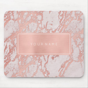 Roze Rose Gold Metallic Marble White Retangular Muismat
