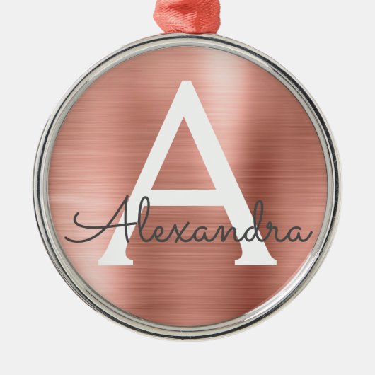 Roze Rose Gold Metallic Monogram Metalen Ornament (Voorkant)