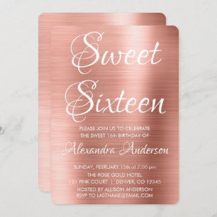 Roze Rose Gold Modern Sweet Sixteen Birthday Party Kaart