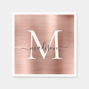 Roze Rose Gold Monogram Girly Script, geborsteld m Servet