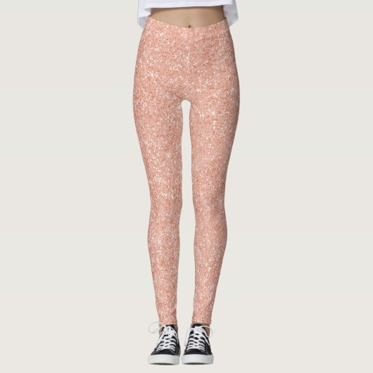 Roze Rose Gold Peach Sparkly Glitter Minimale Glam Leggings (Voorkant)